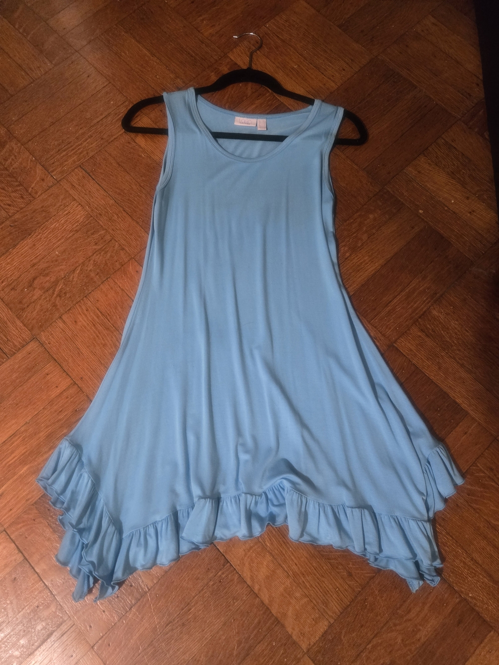 Sleeveless Ruffle-Hem Swing Dress in Sky Blue